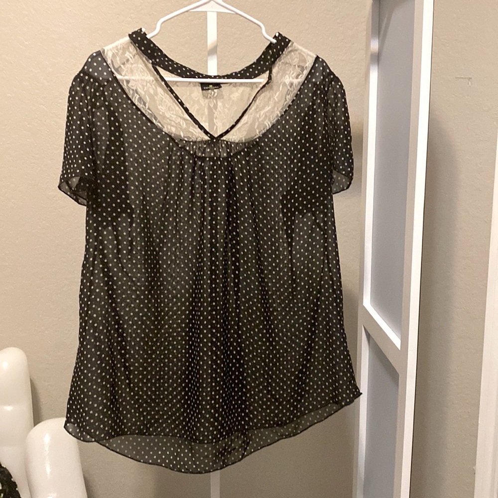 Expressa U.S.A. Sheer Black and White Polka Dot Blouse